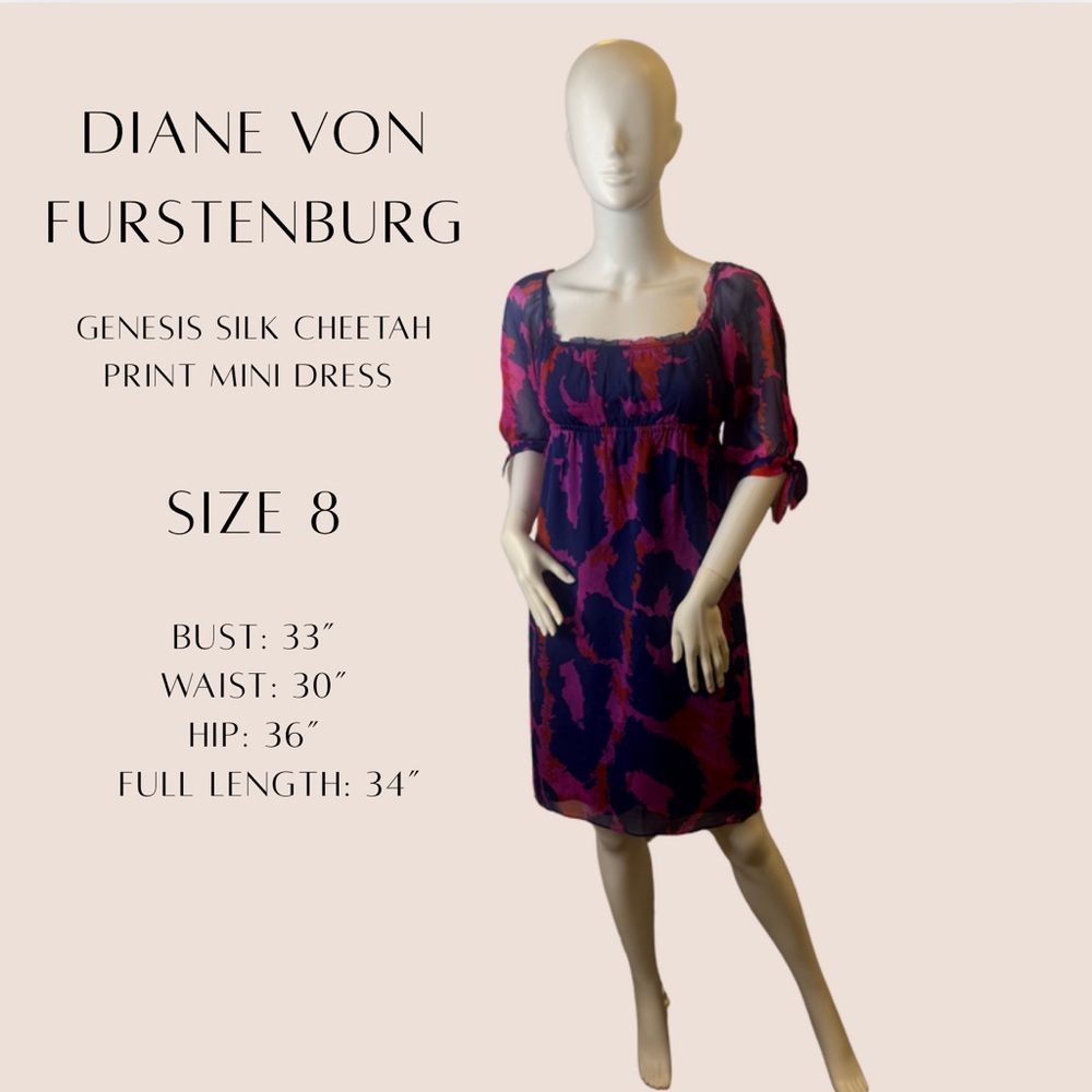Diane Von Furstenberg Silk Genesis Dress Size 8 – Magenta & Navy Cheetah Print - Picture 3 of 11